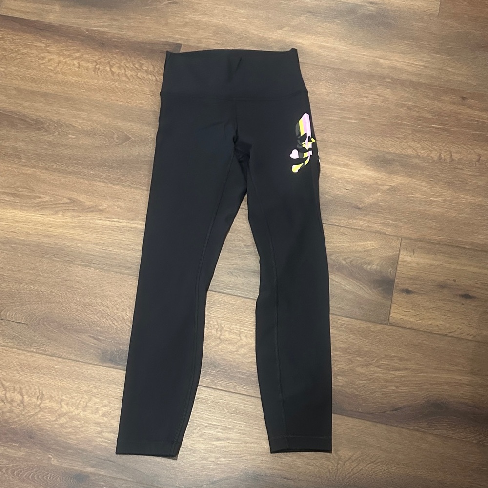 Lululemon Soul Cycle Black Leggings with Colorful skull Design